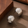 Women's Geometric Spherical Metal Earrings With Wrinkled Texture And Real Gold Plated Minimalist Design