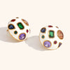 Women's Geometric Spherical Statement Earrings In Electroplated Stainless Steel With Colorful Zircon Accents