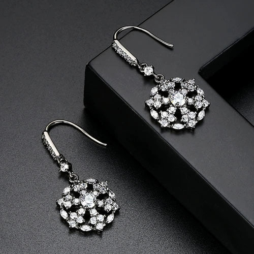 Women's Geometric Spherical Zircon Ear Hook Earrings In Electroplated Copper Single Row Black Fashion Jewelry