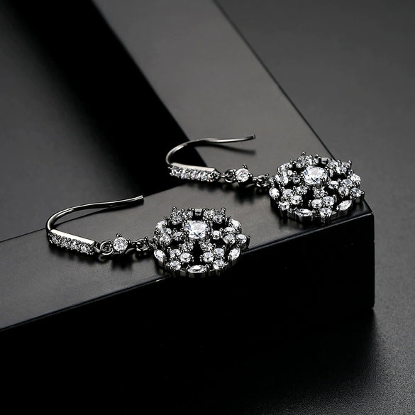 Women's Geometric Spherical Zircon Ear Hook Earrings In Electroplated Copper Single Row Black Fashion Jewelry