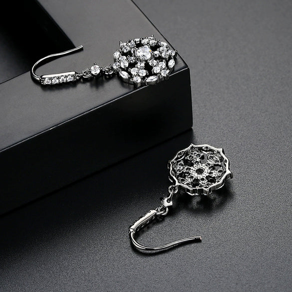 Women's Geometric Spherical Zircon Ear Hook Earrings In Electroplated Copper Single Row Black Fashion Jewelry