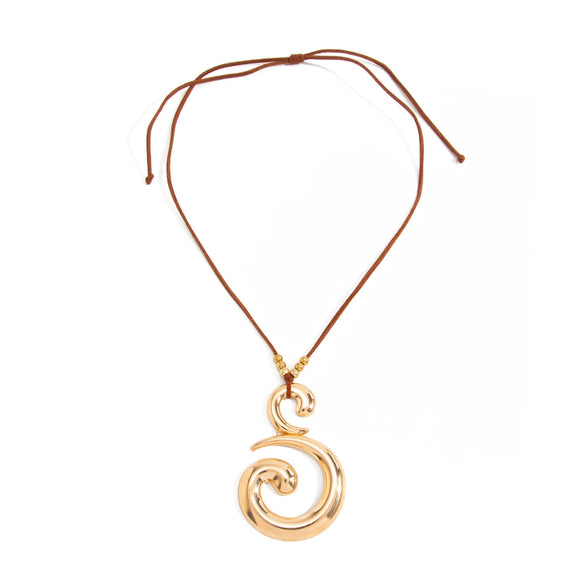 Women’s Geometric Spiral Pendant Necklace With Polished Plated Alloy Design Adjustable Waxed Rope Chain And Lobster Clasp