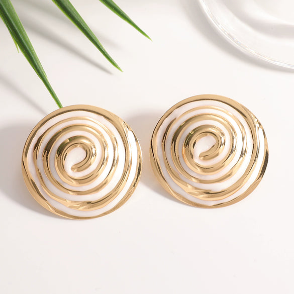 Women's Geometric Spiral Shell Drop Earrings With Drip Glaze Finish And Stainless Steel Posts Fashionable Statement Jewelry