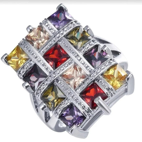 Women's Geometric Square Alloy Ring With Electroplated Finish Fashion Statement Hand Jewelry