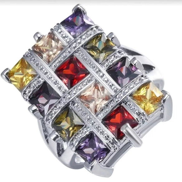 Women's Geometric Square Alloy Ring With Electroplated Finish Fashion Statement Hand Jewelry