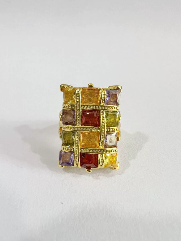 Women's Geometric Square Alloy Ring With Electroplated Finish Fashion Statement Hand Jewelry