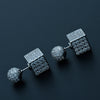 Women's Geometric Square And Spherical Copper Zircon Earrings With Electroplated Finish And Threedimensional Design