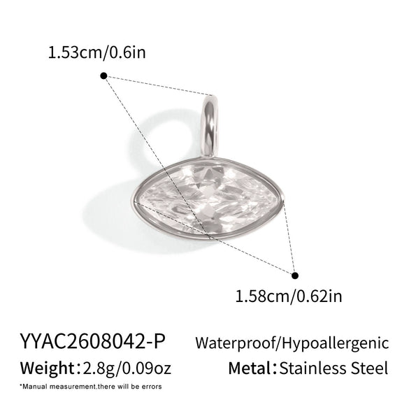 Women's Geometric Square And Teardrop Cubic Zirconia Pendant Necklace In Vacuumelectroplated Stainless Steel