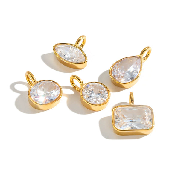 Women's Geometric Square And Teardrop Cubic Zirconia Pendant Necklace In Vacuumelectroplated Stainless Steel
