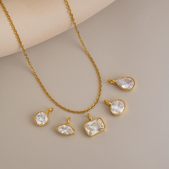 Women's Geometric Square And Teardrop Cubic Zirconia Pendant Necklace In Vacuumelectroplated Stainless Steel