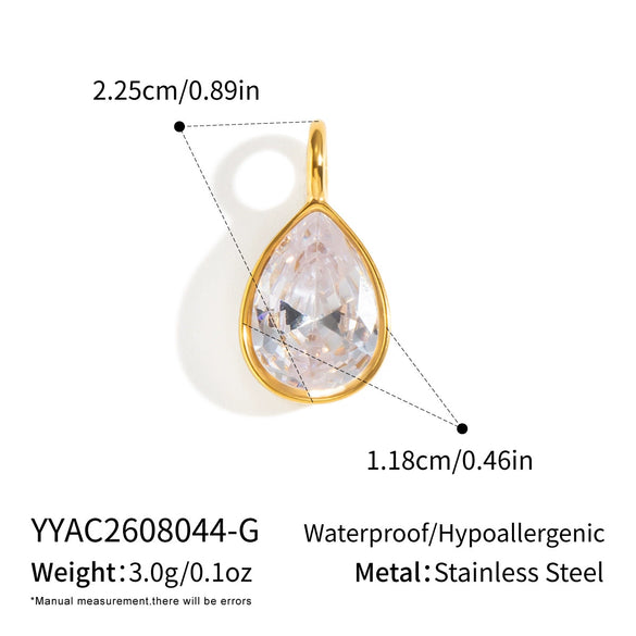 Women's Geometric Square And Teardrop Cubic Zirconia Pendant Necklace In Vacuumelectroplated Stainless Steel