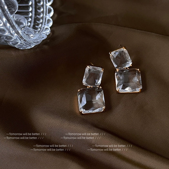 Women's Geometric Square Artificial Crystal Earrings Electroplated Fashion Statement Earrings