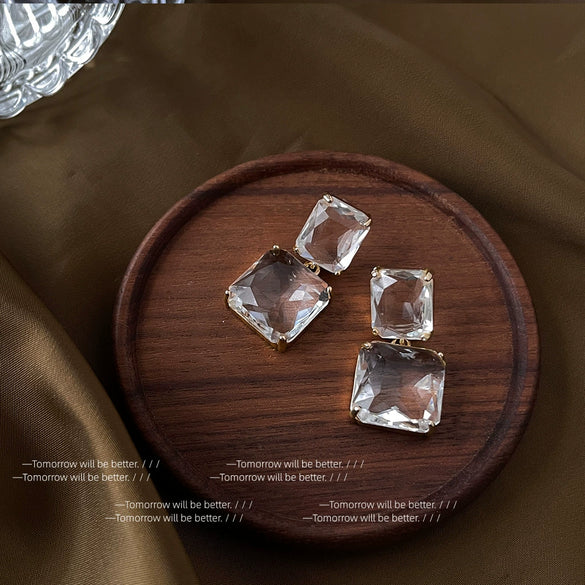 Women's Geometric Square Artificial Crystal Earrings Electroplated Fashion Statement Earrings
