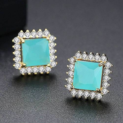 Women's Geometric Square Blue Zircon Earrings Electroplated Copper Fashion Jewelry