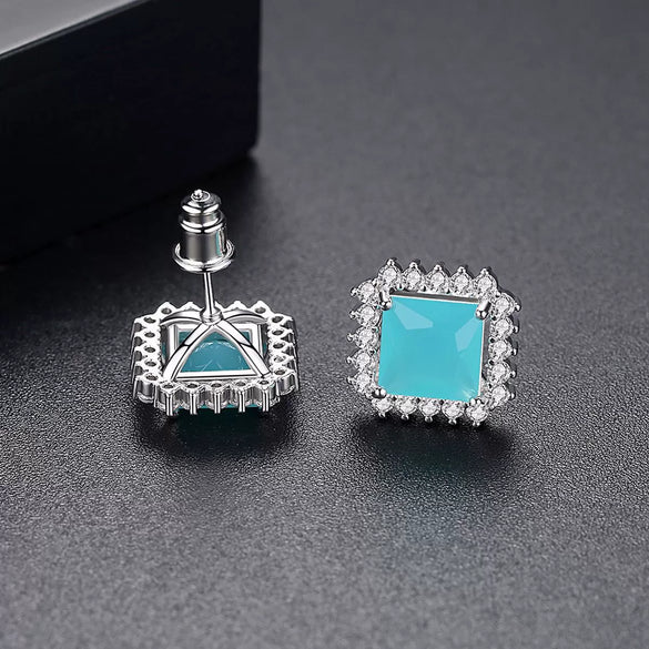 Women's Geometric Square Blue Zircon Earrings Electroplated Copper Fashion Jewelry
