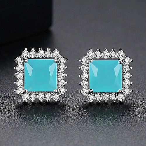 Women's Geometric Square Blue Zircon Earrings Electroplated Copper Fashion Jewelry