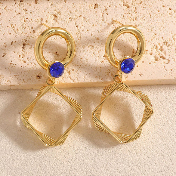 Women's Geometric Square Drop Earrings With Layered Gradient Circle Design Alloy Construction And Electroplated Finish
