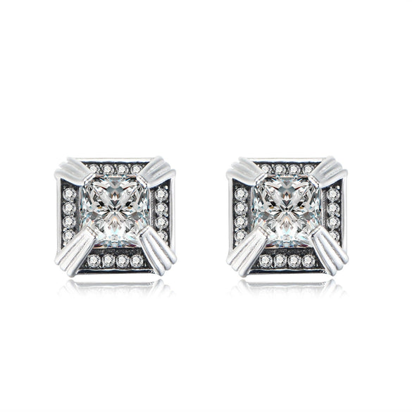 Women's Geometric Square Micro Inlaid Zircon Earrings In S925 Sterling Silver Fashion Jewelry