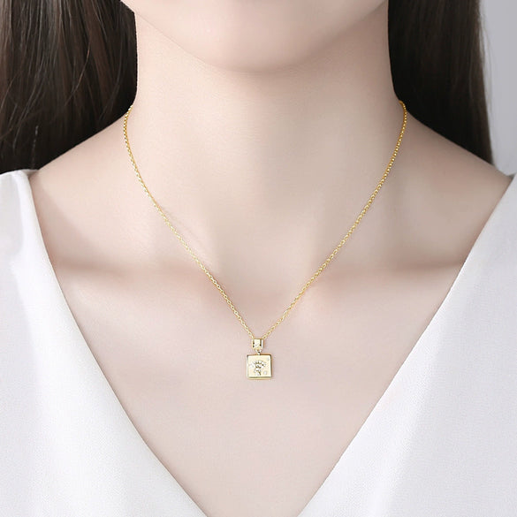Women's Geometric Square Pendant Copper Necklace With Zircon Inlay And Electroplated Finish