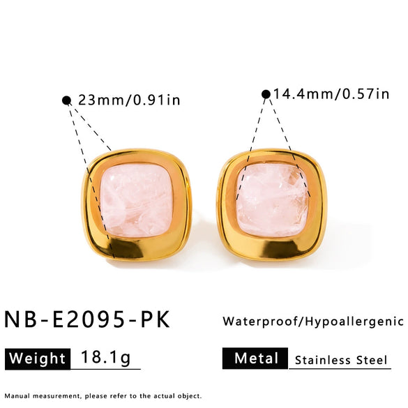 Women’s Geometric Square Resin Stainless Steel Stud Earrings With 18K Gold Vacuum Plating And Retro Style