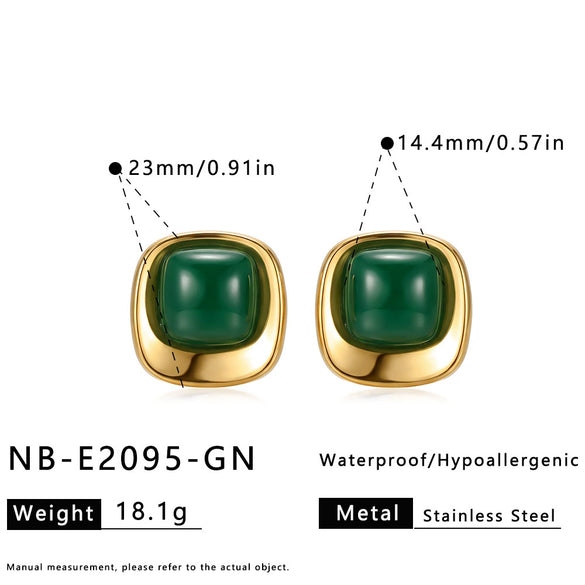 Women’s Geometric Square Resin Stainless Steel Stud Earrings With 18K Gold Vacuum Plating And Retro Style