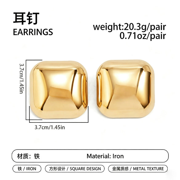 Women's Geometric Square Rounded Corner Stud Earrings Electroplated Iron Metal With Steel Posts And Retro Polished Finish