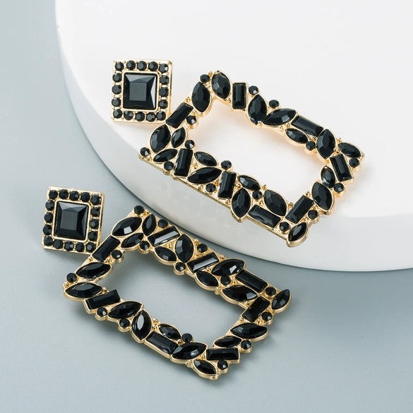 Women's Geometric Square Statement Earrings In Alloy With Colorful Rhinestone Accents And Exaggerated Fashion Design