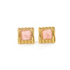 Women's Geometric Square Striped Resin Gemstone Stainless Steel Stud Earrings With Gold Tone Plated Finish