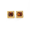 Women's Geometric Square Striped Resin Gemstone Stainless Steel Stud Earrings With Gold Tone Plated Finish