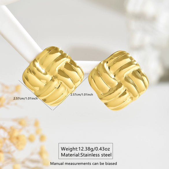 Women's Geometric Square Textured Stainless Steel Stamped Earrings