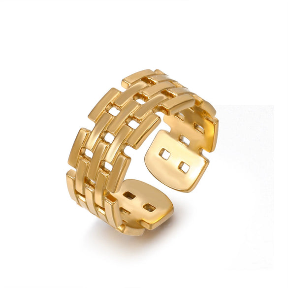 Women's Geometric Square Titanium Steel Ring French Retro Style Real Gold Electroplated