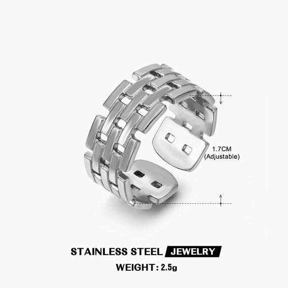 Women's Geometric Square Titanium Steel Ring French Retro Style Real Gold Electroplated