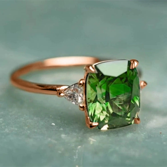 Women's Geometric Square Triangle Copper Zircon Inlaid Ring Jewelry