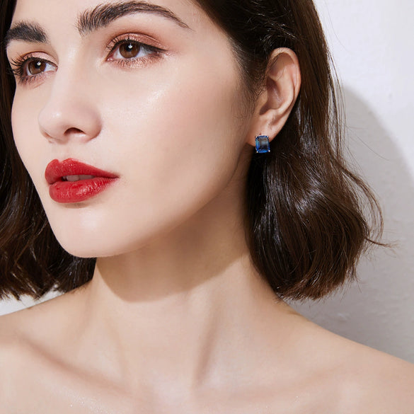 Women's Geometric Square Zircon Earrings In Copper With Tourmalinecolored Stones And Electroplated Fashion Design