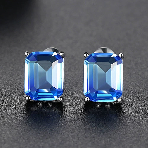Women's Geometric Square Zircon Earrings In Copper With Tourmalinecolored Stones And Electroplated Fashion Design