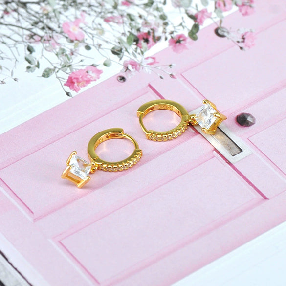 Women's Geometric Square Zircon Earrings With Silver Needle And Copper Electroplated Fresh Cute Versatile Style