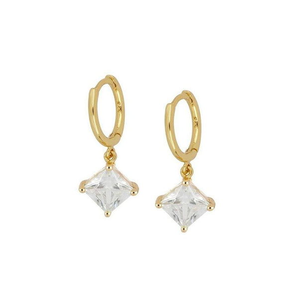 Women’s Geometric Square Zircon Pendant Hoop Earrings With Silver Needle And Electroplated Copper