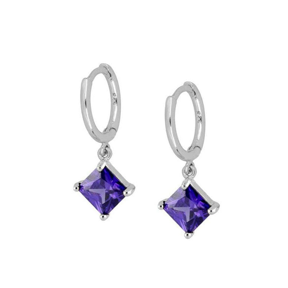 Women’s Geometric Square Zircon Pendant Hoop Earrings With Silver Needle And Electroplated Copper