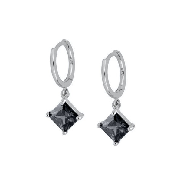 Women’s Geometric Square Zircon Pendant Hoop Earrings With Silver Needle And Electroplated Copper