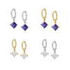 Women’s Geometric Square Zircon Pendant Hoop Earrings With Silver Needle And Electroplated Copper