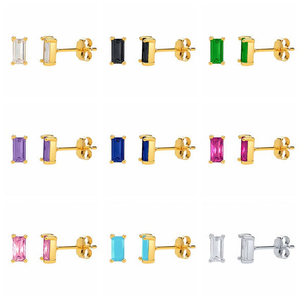 Women's Geometric Square Zircon Stud Earrings With Silver Needle And Copper Electroplated Simple Fashion Jewelry