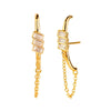 Women's Geometric Square Zircon Tassel Chain Earrings With Silver Needle And Electroplated Copper