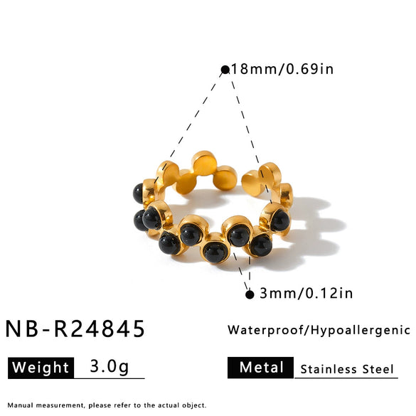 Women's Geometric Stainless Steel Adjustable Ring With Natural Stone And Pearl Accents Gold Vacuum Electroplated Minimalist Jewelry
