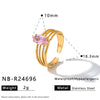 Women's Geometric Stainless Steel Adjustable Ring With Zircon Accents And 18K Vacuum Electroplated Light Luxury Finish