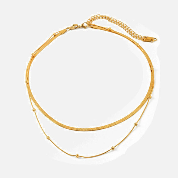 Women's Geometric Stainless Steel And Titanium Steel Ball Chain Doublelayer Necklace With Electroplating Jewelry