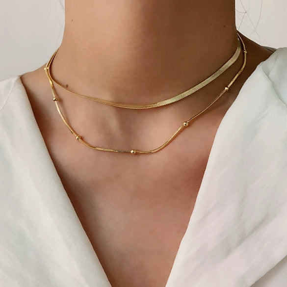 Women's Geometric Stainless Steel And Titanium Steel Ball Chain Doublelayer Necklace With Electroplating Jewelry
