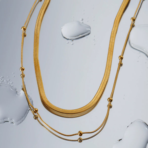 Women's Geometric Stainless Steel And Titanium Steel Ball Chain Doublelayer Necklace With Electroplating Jewelry