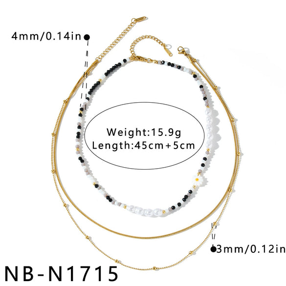 Women's Geometric Stainless Steel Beaded Necklace With Pearl Embellished White Acrylic Design And Vacuum Gold Plating