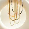 Women's Geometric Stainless Steel Beaded Necklace With Pearl Embellished White Acrylic Design And Vacuum Gold Plating