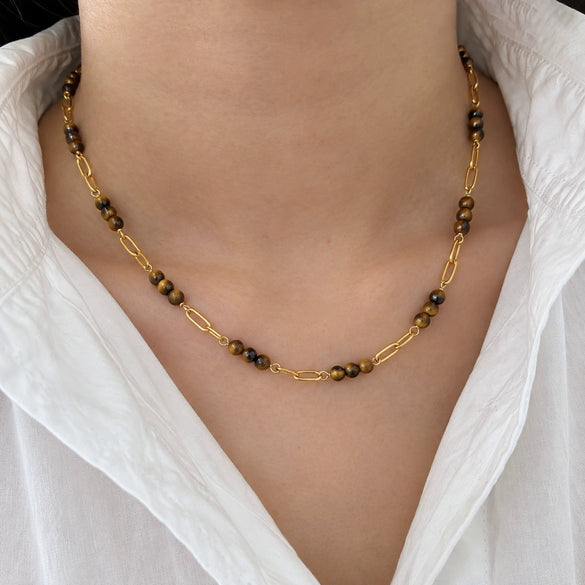 Women's Geometric Stainless Steel Beaded Necklace With Pvd Gold Plating And Lobster Clasp Minimalist Jewelry